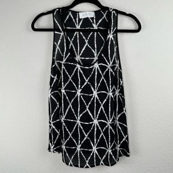 A.L.C. Black White Geometric Silk Sleeveless Scoop Neck Tank Top Blouse Med/Lge - Picture 12 of 14